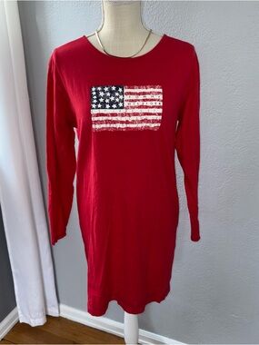 Tommy Hilfiger Sleepwear Red Long Sleeve Flag Tee Dress